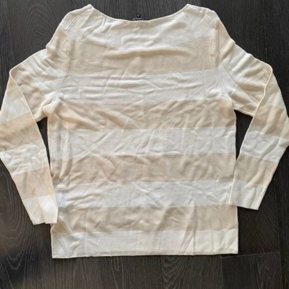 Lafayette 148 Striped Matte Crepe Bateau-Neck Lightweight Relaxed Sweate… - Picture 5 of 9